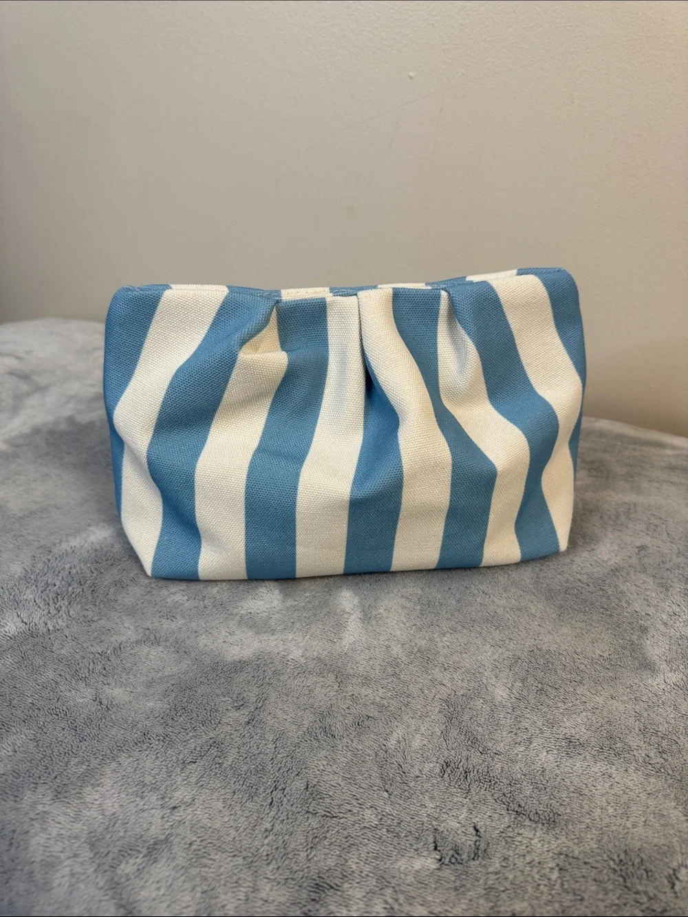 Pureology Canvas Makeup Bag Clutch GWP Blue & White with Purple Interior - NWOT